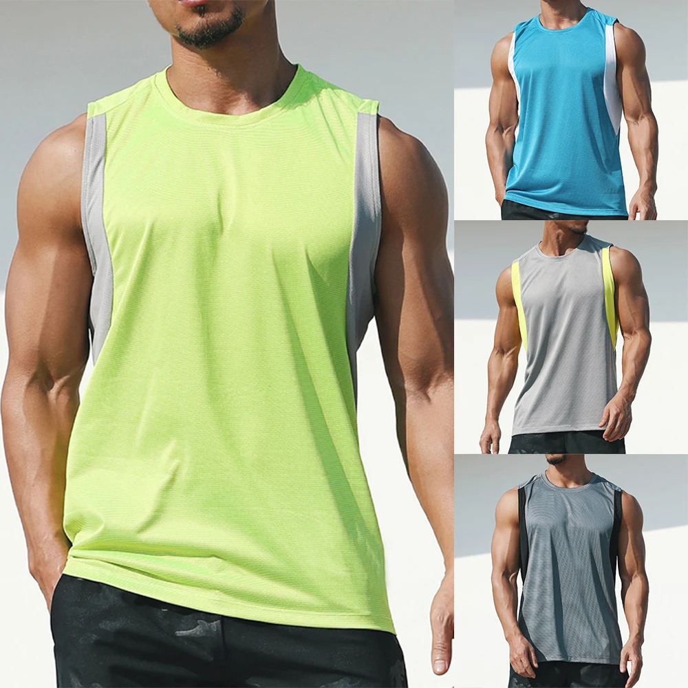 

Mens Muscle Tank Tops Quick Dry Vest Fitness Workout Gym Sports Singlet Shirts Breathable Sleeveless Round Neck Running Clothing