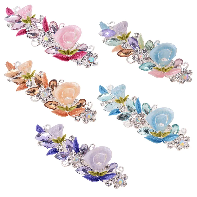 

Elegant Rhinestone Flower Barrettes Colorful Foral Hair Clip Barrette Cute Hairpin Headwear Accessories Gift For Woman Girls