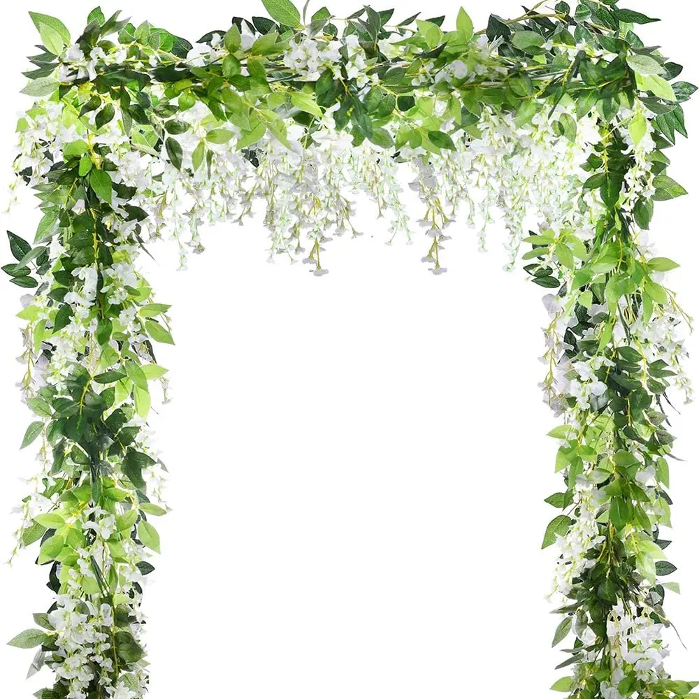

5pcs 33ft Artificial Silk Wisteria Ivy Garland Vine Artificial Flowers Hanging Plants Vines Greenery Fake Leaf Garland