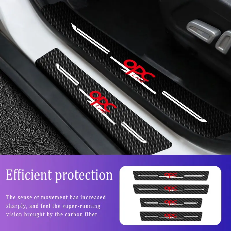 

4x Sill Protector Stickers Scuff Plate Carbon Fiber For Opel Opc Line Logo Anti Scratch Stickers Car Door Thresh