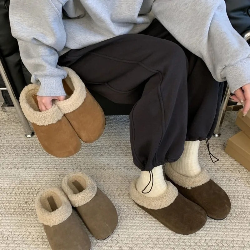 Тапочки повседневная женская обувь шлепанцы из флока с закрытым носком низкие