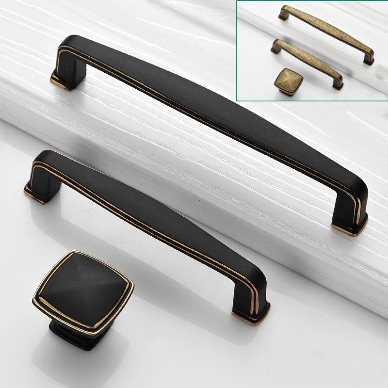 

Vintage Black Antique Furniture Handle Cabinet Door Drawer Knob Square
