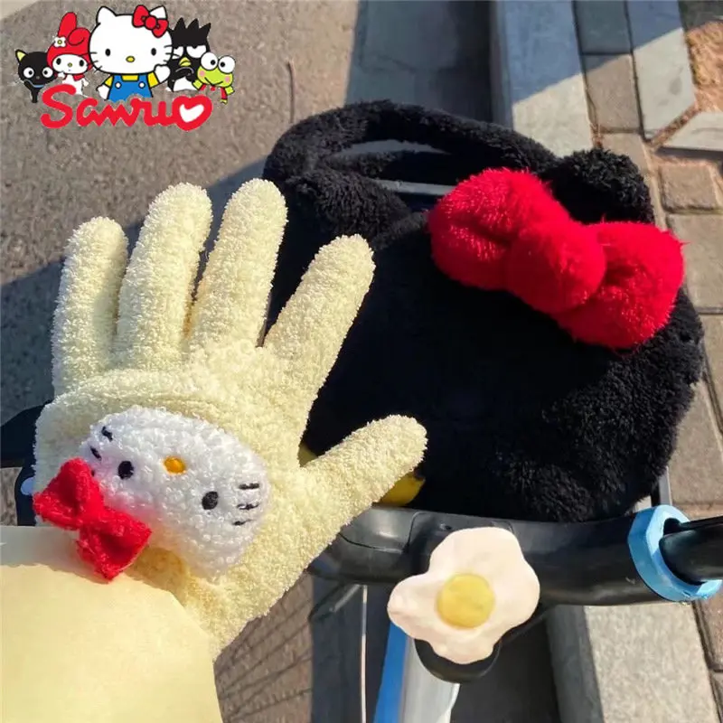 

Sanrio Kuromi Hello Kitty Thickened Plush Velvet Glove Melody Cinnamoroll Cinnamoroll Winter Warm Coral Female Kawaii Girl Gift