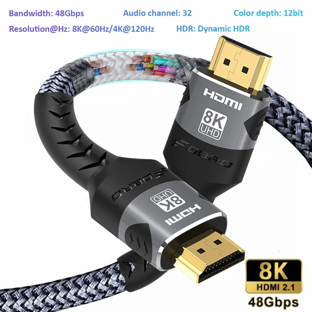 8K HDMI-совместимый кабель 4K @ 120 Гц 8K @ 60 Гц HDMI 2,1 кабель 48 Гбит/с адаптер для RTX 3080 eARC HDR видеокабель для ПК ноутбука ТВ приставки PS5