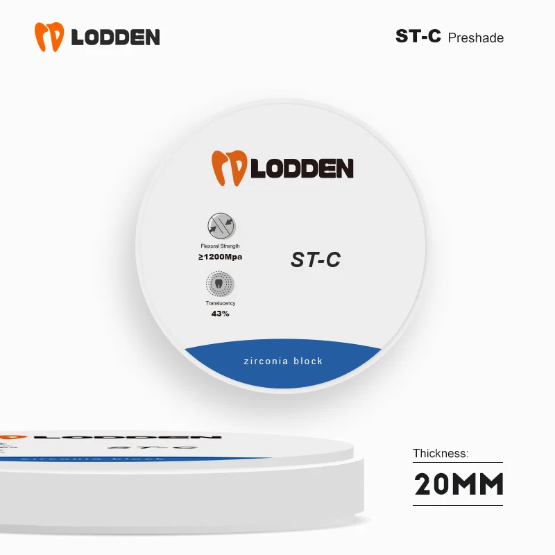 

LODDEN ST-C Zirconia Blocks Dental Lab 98*20mm CAD CAM System Fixed Zirconia Restoration Material Bending Strength ≥1200Mpa