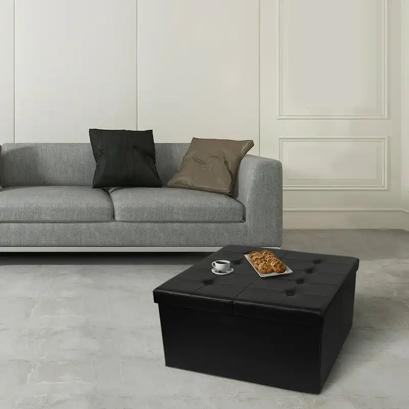 

Smart Lift Top Faux Leather Collapsible Storage Ottoman, Black
