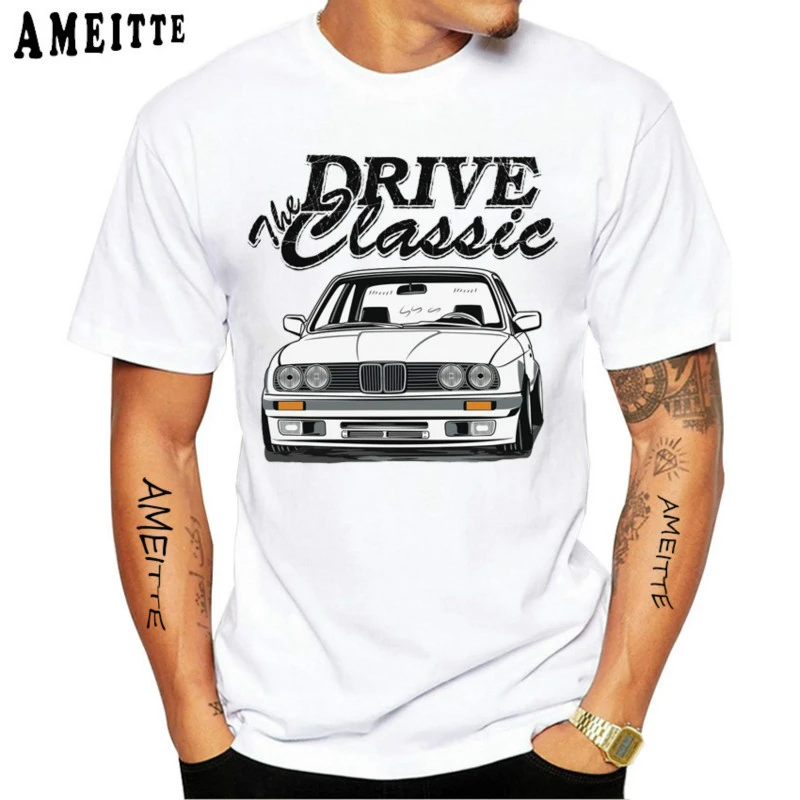 

Men's Short Sleeve T-shirt Retro BMW Printed Shirt Casual Comfort Simple White Short Sleeve Suitable for Sports Car enthusiasts