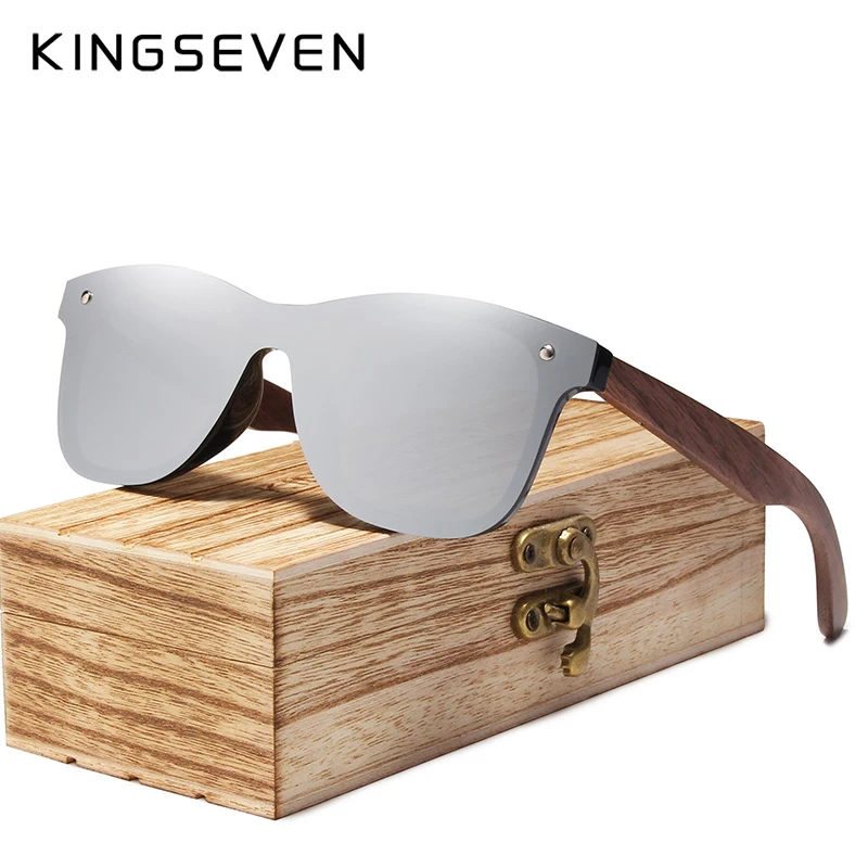 KINGSEVEN Fashion Men Sunglasses Polarized Walnut Wood Mirror UV400 Lens Sun Glasses Women Brand Design Colorful Shades Handmade
