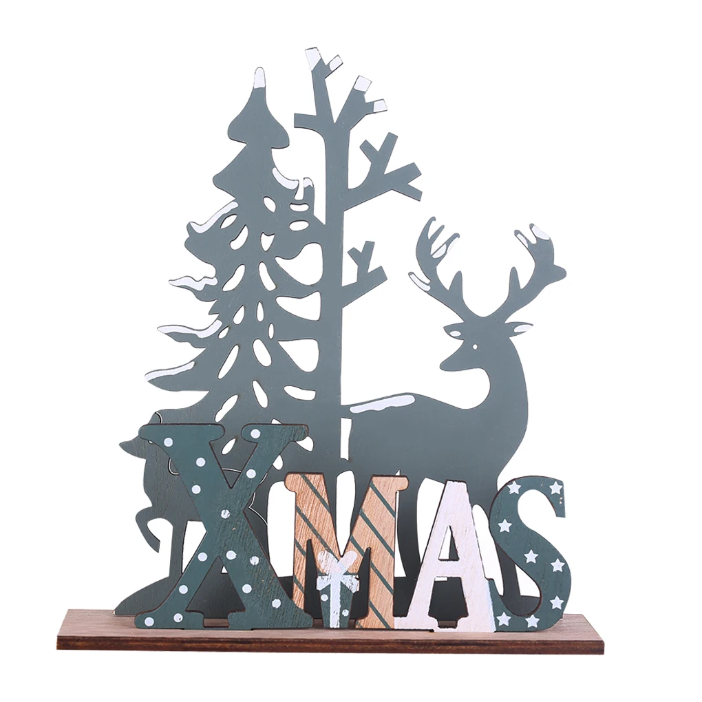 

2021 Xmas Tree and animal Ornament Standing Craft Table Wooden Decoration for Christma