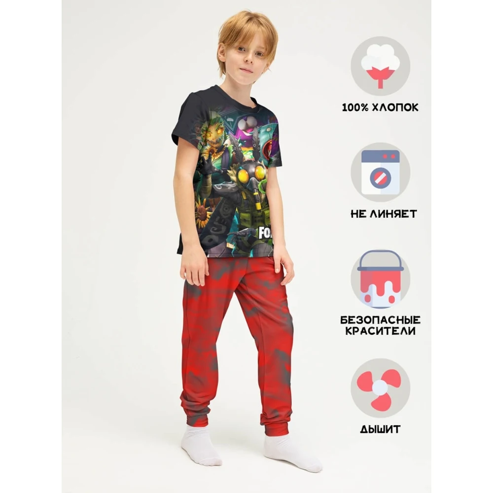 Пижамный комплект для мальчика FortyFour KPJ046 красный чёрный 100 % хлопок | Пижамные