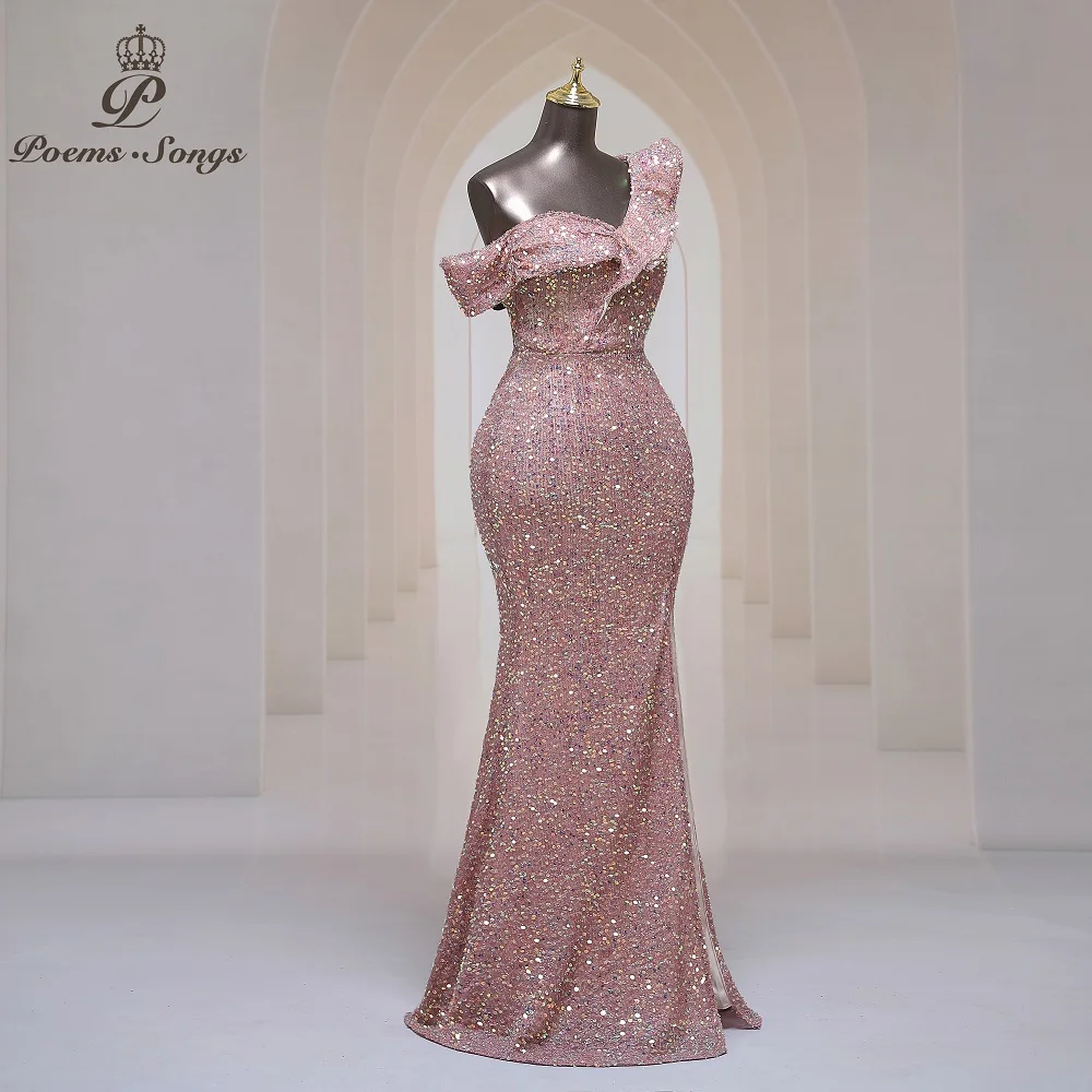 Новое сексуальное вечернее платье ярких цветов на одно плечо женское с блестками