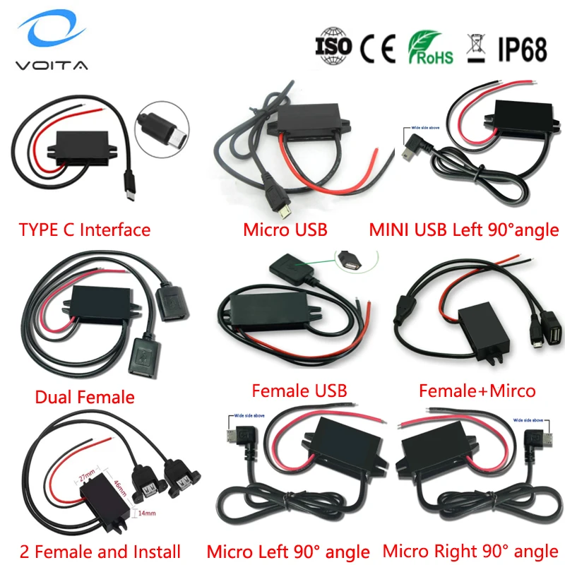 Женский USB 48V бак 5V Зарядный преобразователь с 35cm длиной для батареи 12V 24V 36V |