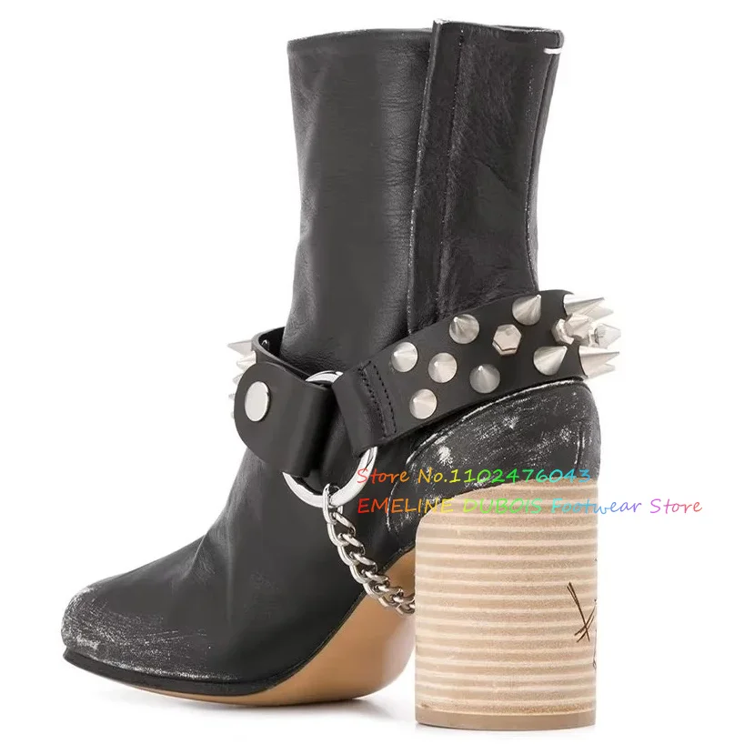 Ботинки в стиле панк-Tabi с металлическими заклепками и цепочкой винтажном