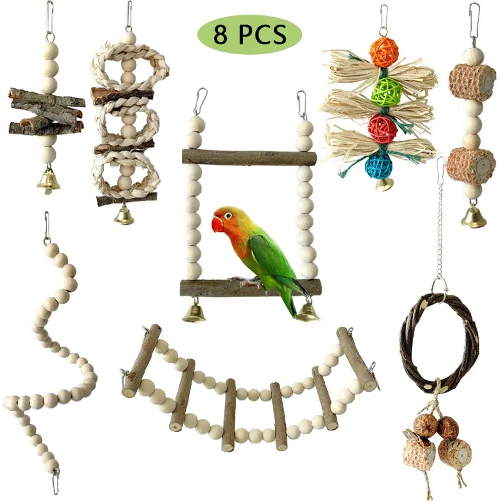 

Bird Parrot Swing Toys, Chewing Standing Hanging Perch Hammock Climbing Ladder Bird Cage Toys for Budgerigar, Parakeet Cockatiel
