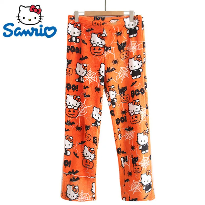 

Sanrio Hello Kitty Halloween Pajamas Women Autumn Warm Flannel Sleepwear Pjs Pant Home Wear Clothes Y2K Winter Trendy Kawai