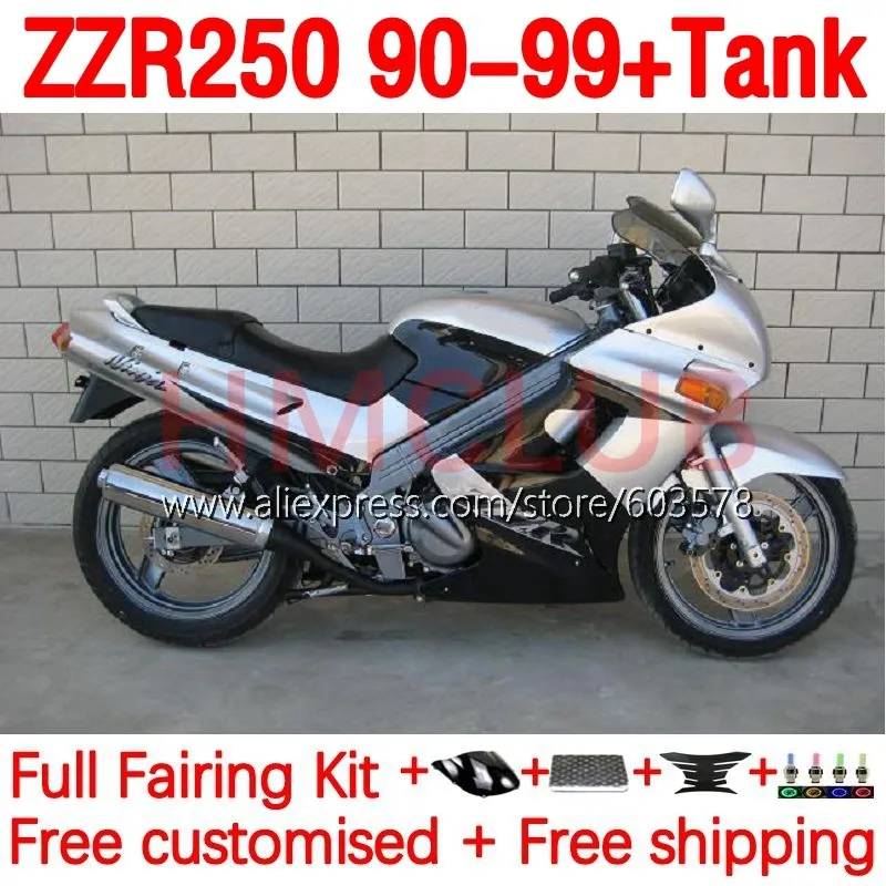 

+Tank Body For KAWASAKI NINJA ZZR250 ZZR-250 90-99 ZZR 250 1990 1999 90 91 92 93 94 95 96 97 98 99 Fairing 200No.12 silver black