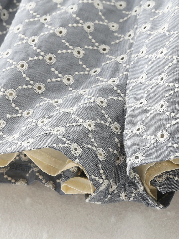 PAILETE Women 2023 fashion cutwork embroidery shorts vintage high waist patch pockets female short pants mujer