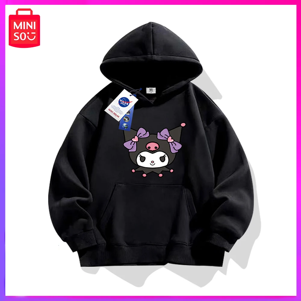 

2023 Miniso Sanrio Kuromi New Autumn Loose Casual Slouchy Long-Sleeved Hoodie Top Couple Black Birthday Christmas Girl Boy Gifts