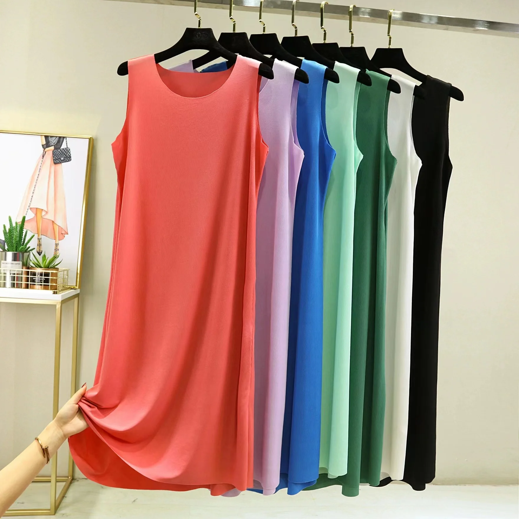 Fdfklak Summer Nightgowns Women New Vest Dress Female Korean Loose O-Shaped Nightdress Lce Silk Seamless Sleepwear Drape Pajamas
