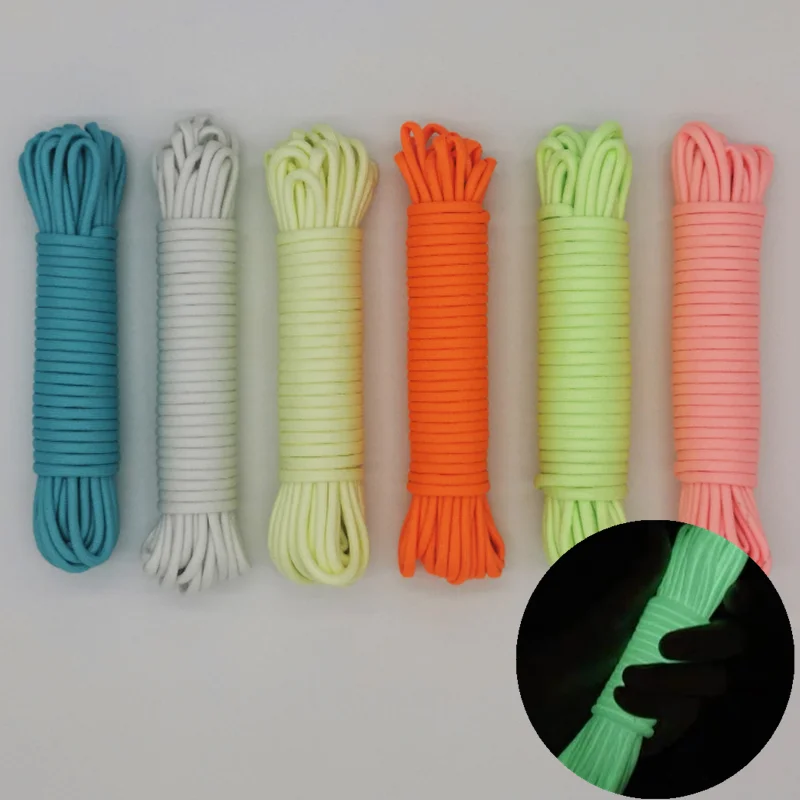 4MM High Quality 5/10/20/30m Survival Paracord Luminous Rope Camping Glow Paracord 7 Strand Lanyard 550lb Rope Outdoor Rope