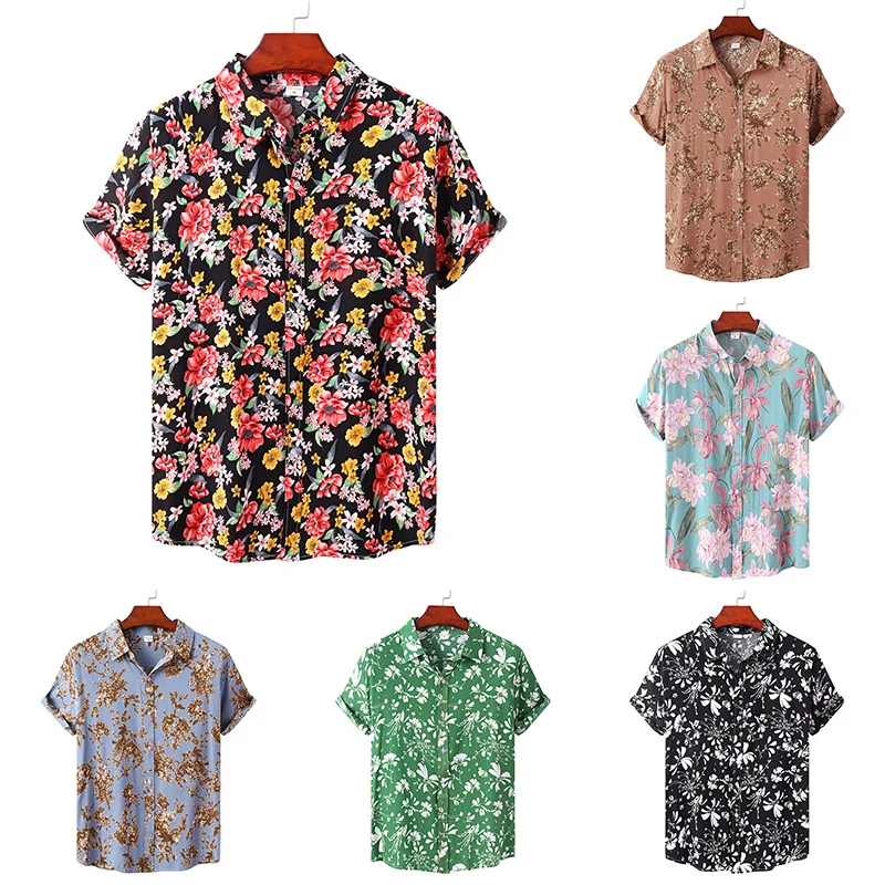 2022 New Fashion Mens Hawaiian Summer Shirt Printed Short Sleeve Big Us Size Hawaii Flower Beach Floral Patterns Male Clothes