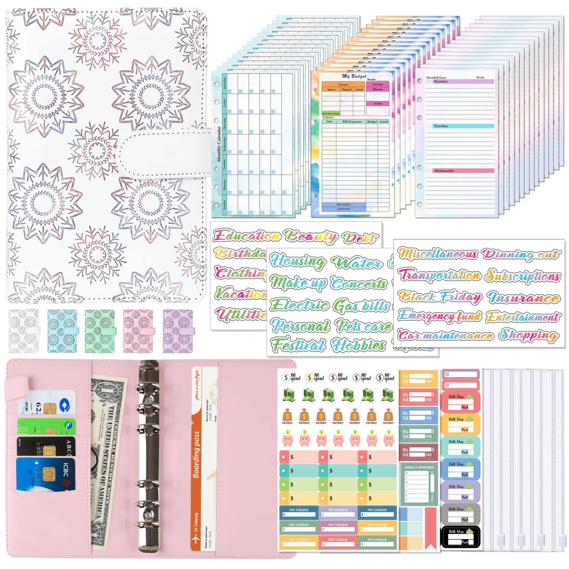 

A6 Binder Budget Planner Notebook Covers Folder A6 Size 6 Hole Binder Pockets With Chedule Weekly Plan Monthly Plan Loose-Leaf