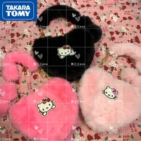 takara tomy 2022 hello kitty new cute heart shaped plush embroidery girls handbag student sweet chain shoulder bag