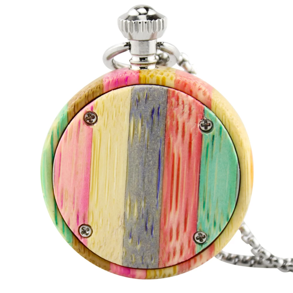 Unique Color Quartz Pocket Watch Wooden Couple Clock Fashion Collection Watches FOB Chain Pendant Gift relogio masculino hombre
