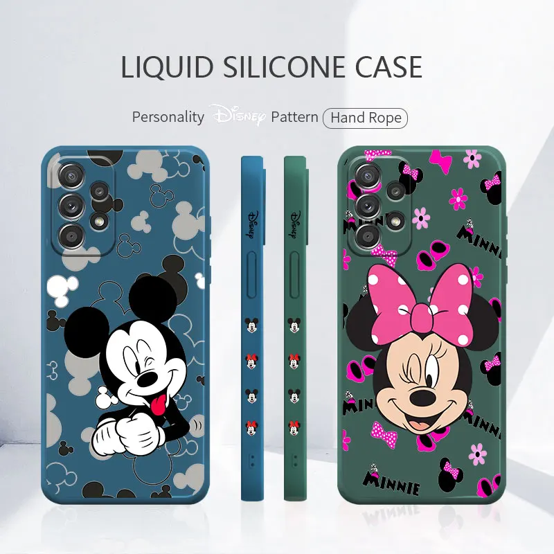 

Silicone Phone Print Disney Mickey Minnie Pink Black Liquid Case for Samsung Galaxy A52 A12 A51 A21s A32 A71 4G 5G A72 A41 A23