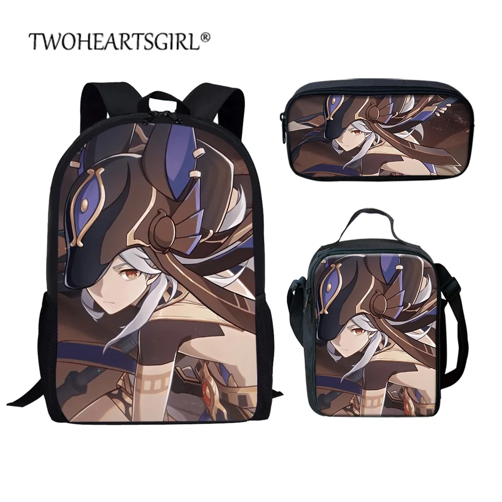 

Twoheartsgirl Teenager Backpack Meal Bag Pencil Case 3 Pcs/set Genshin Impact Print Backpack For Girls Women Schoolbag Mochila