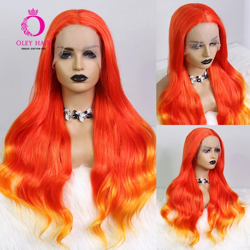Orange Yellow Synthetic Lace Front Wig Heat Resistant Lolita Long Loose Wave Drag Queen Cospaly Wigs For Black Women
