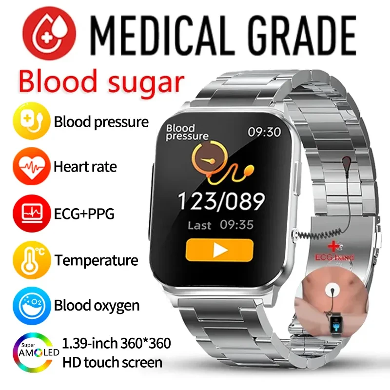 

2023 New Blood Sugar Smartwatch 1.83 -inch 240*280 HD Touch Large Screen ECG Smart Watch Monitoring Non-invasive Blood Glucose