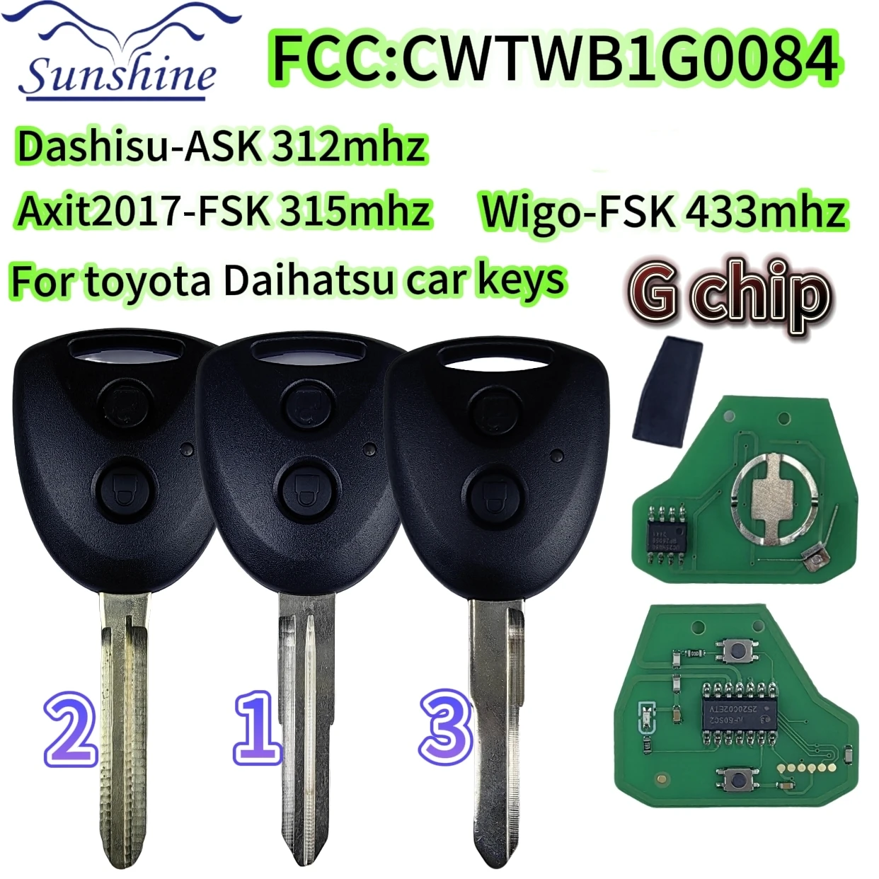 Фото Пульт дистанционного управления Sunshine CWTWB1G0084 G chip/плата PCB для Toyota Avanza, Wigo, Grand, Daihatsu Xenia, Alza, Myvi, Axia 312/315/433 МГц №1