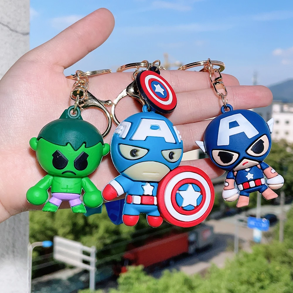 

Q Version Superhero Steve Rogers PVC Figurine Model Keychain Movie The Avengers Thor Odinson Spider Man Hulk Pendant Keyring