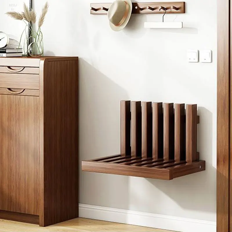 

Wooden Folding Changing Shoes Stool Wall Hanging Simple Footrest for Wall-mounted Invisible Entrance Hallway Furniture Ottoman