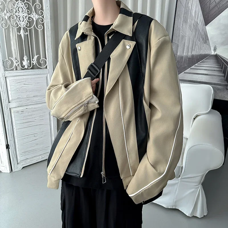 Мужская модная куртка из искусственной кожи в американском стиле демисезонная с