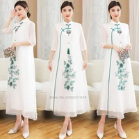 2022 chinese dress vintage qipao dress women oriental dress flower embroidery cheongsam chiffon qipao female elegant party dress
