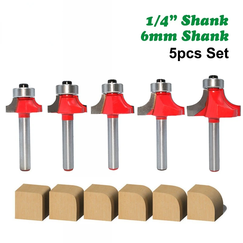 

5pcs 6mm 1/4" Shank Corner Round Over Router Bit with Bearing Cleaning Flush Milling Cutter for Wood Woodworking Tool