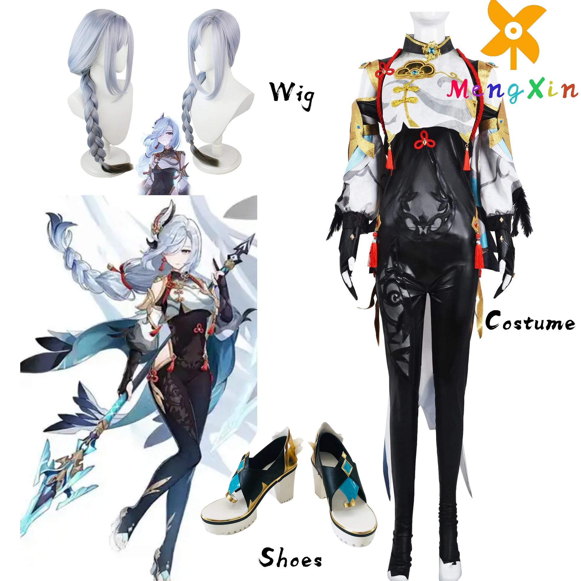 

MengXin Shenhe Cosplay Game Genshin Impact Costume Shenhe Jumpsuit Wig Shen He Genshin Battle Suits Cosplay Anime Outfits