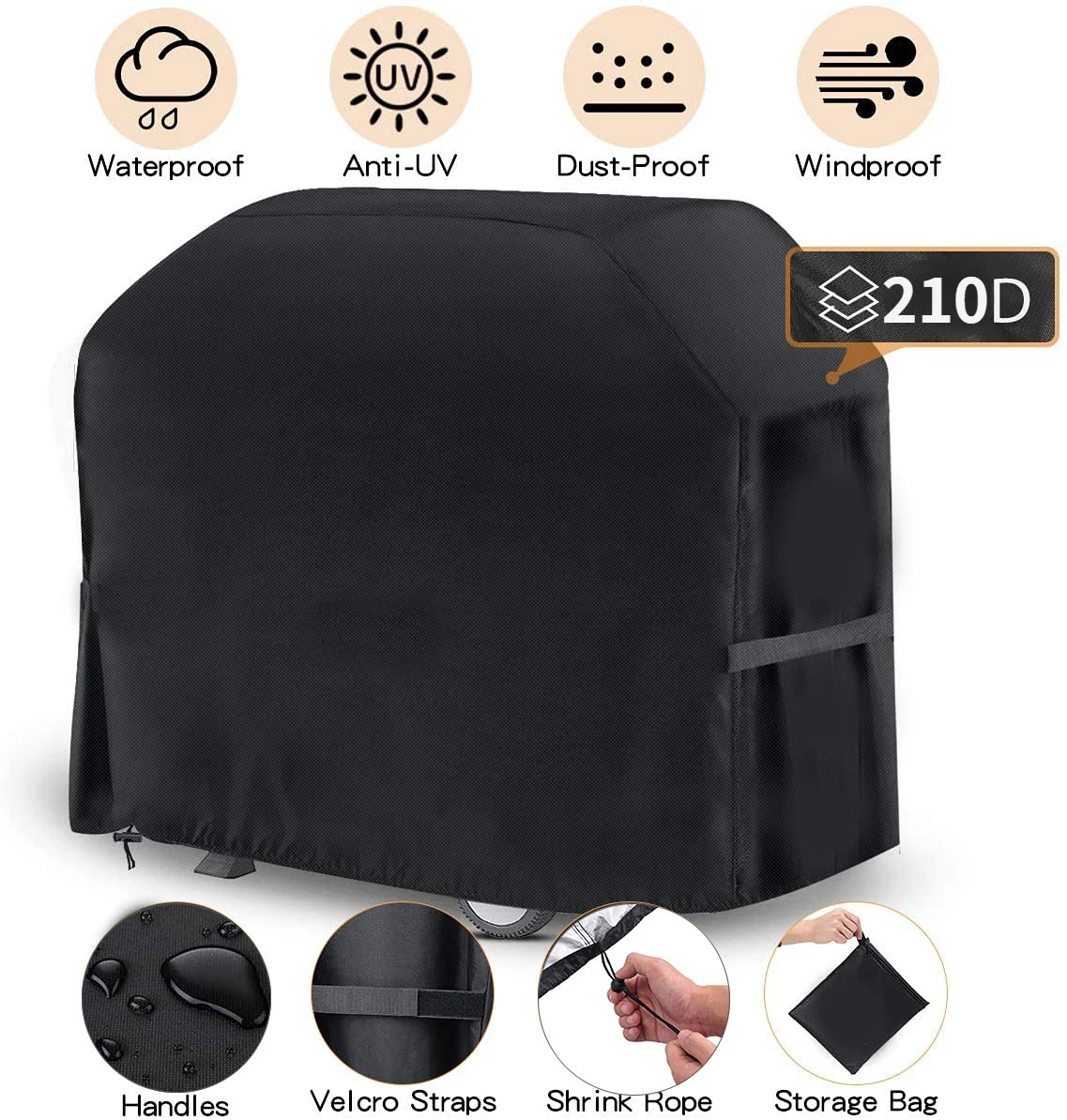 

1PC 190T/210D BBQ Cover Anti-Dust Waterproof Weber Heavy Duty Charbroil Grill Cover Rain Protective Barbecue Cover Round