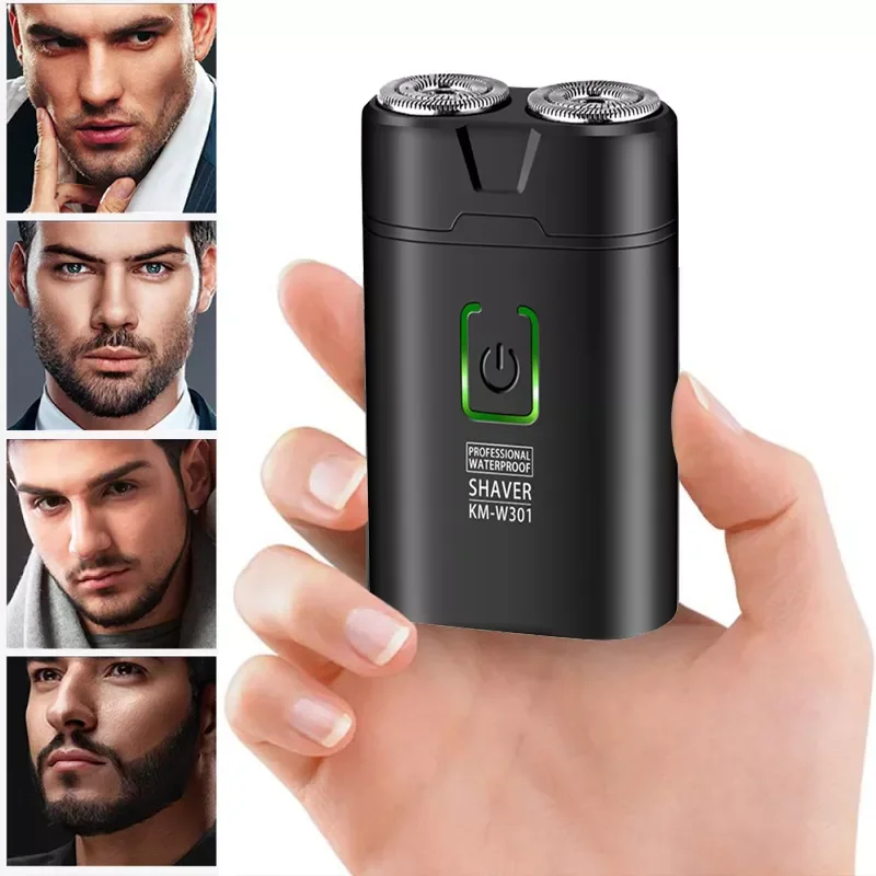 

Карманная бритва NEW2023 с двойной головкой, водонепроницаемая машинка для бритья бороды, 360 градусов, мини-круглый USB-триммер для мужчин с подз...