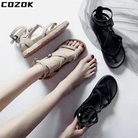 2022 new all match one word buckle clip on sandals womens summer thick soled platform shoes fairy students flat roman shoes