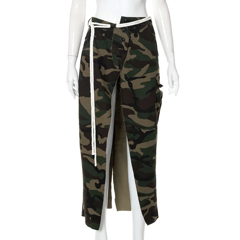 Женская камуфляжная юбка-карандаш с завышенной талией средней длины | Юбки