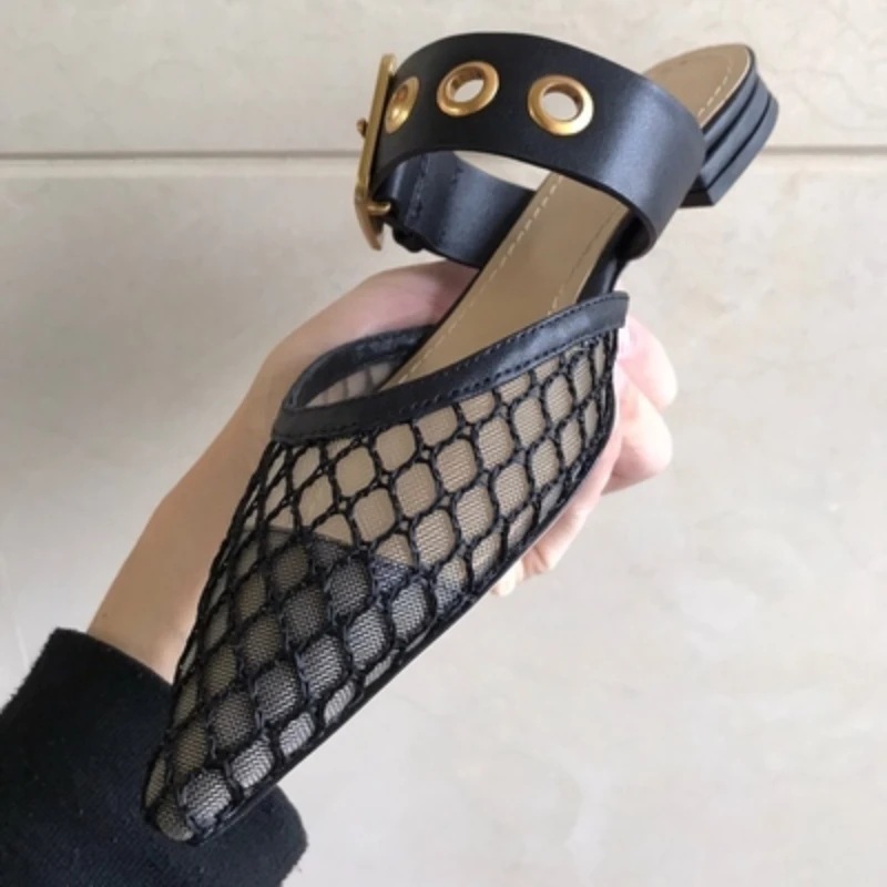 2023 New Fashion Pointed Flat Rivet Shallow Mouth Slippers Women