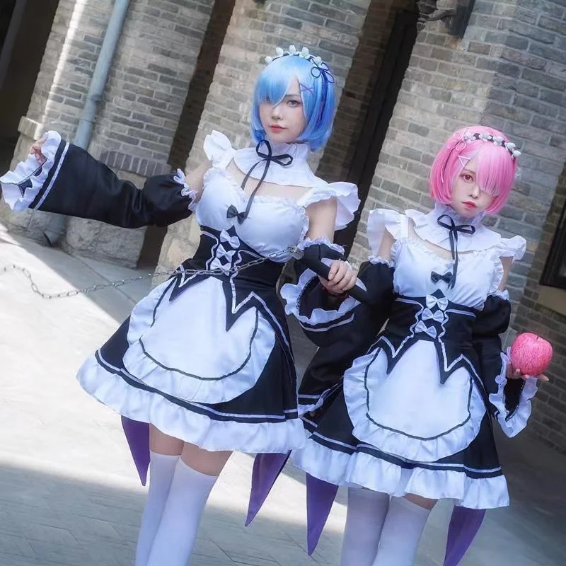 

Аниме ОЗУ/Рем Лолита Горничная Косплей костюмы Vestido Re:zero Kara Hajimeru Isekai Seikatsu Хэллоуин костюмы для женщин платье Loli