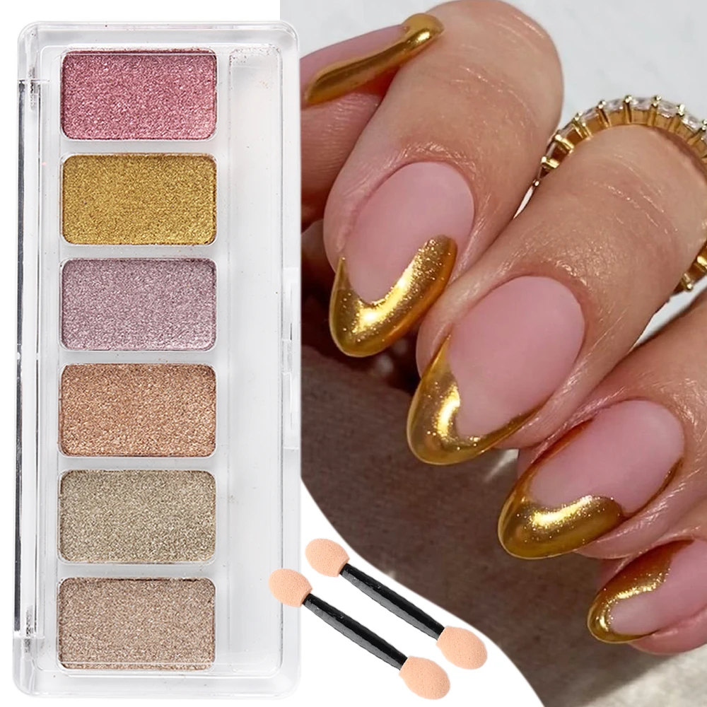 

Chrome Nail Powder 6 Colors Solid Rubbing Dust Mirror Effect For Nails Gold Silver Metallic Gel Pigment Set Manicure Decor NTAGT