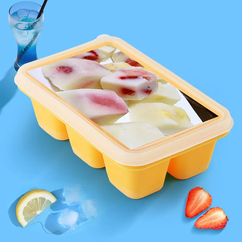 

Fruit Jelly Ice Cubes Large Size 6 Cell Ice Cube Maker Whiskey Vodka Beer Ice Cube Tray with Lid Flexible Silicone Molde Helado