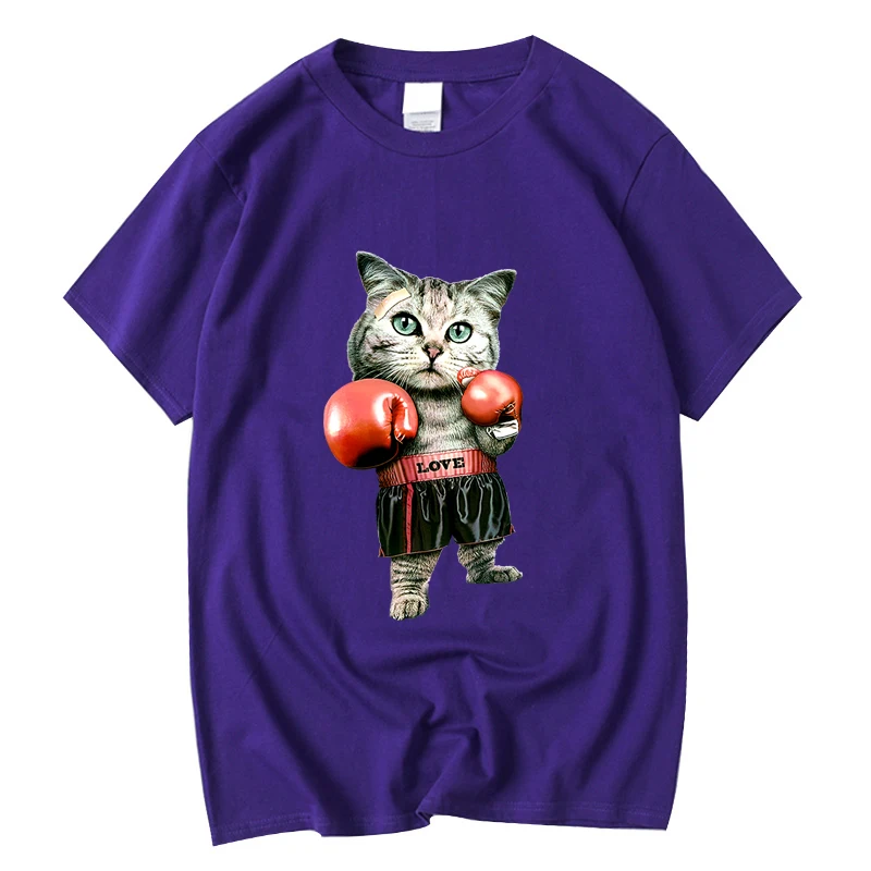 XIN YI Men's T-shirt Top Quality 100% cotton Funny t shirts Boxing cat printing men's tops T-shirt cool tshirt male tee shirts
