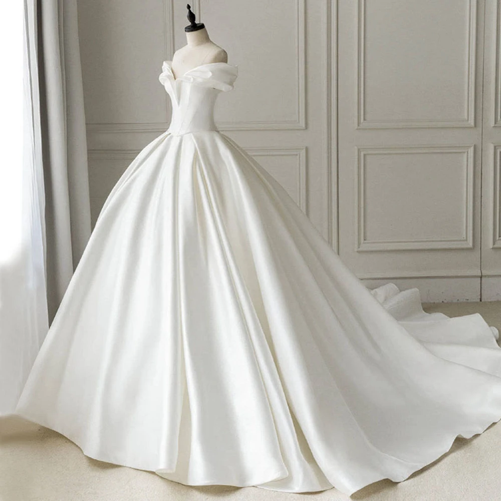 

Wedding Dress Boat Neck A-LINE Wedding Gowns Satin Off The Shoulder Wedding Dresses
