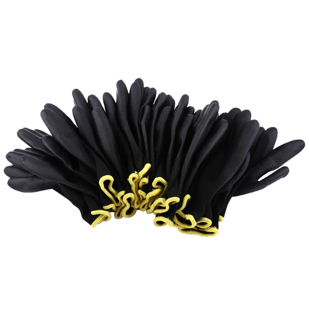 

12Pairs Black Color Nylon PU Safety Palm Coating Work Gloves S/M/L Optional Size Gloves Gloves Gloves Gloves Gloves Gloves